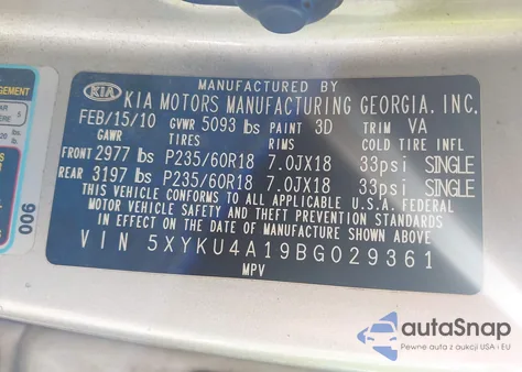 2011 Kia Sorento Ex from USA, damaged, VIN 5XYKU4A19BG029361